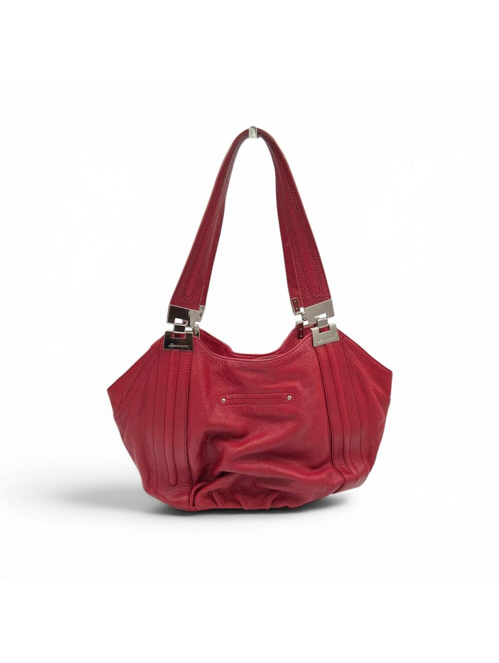 Y2K B. Makowski Red Leather Satchel Shoulder Bag with Leopard Print Lining